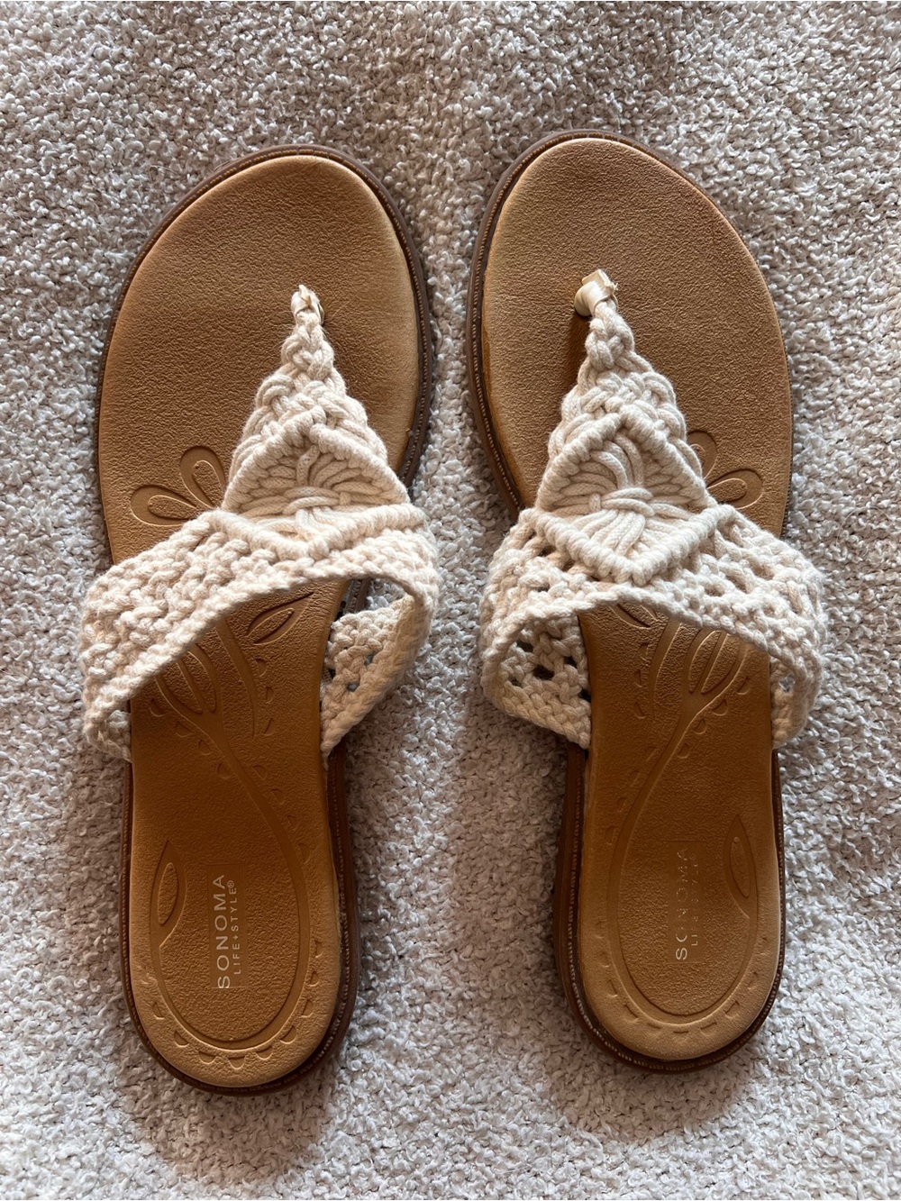 Sonoma Cream Crochet Thong Slide Sandals